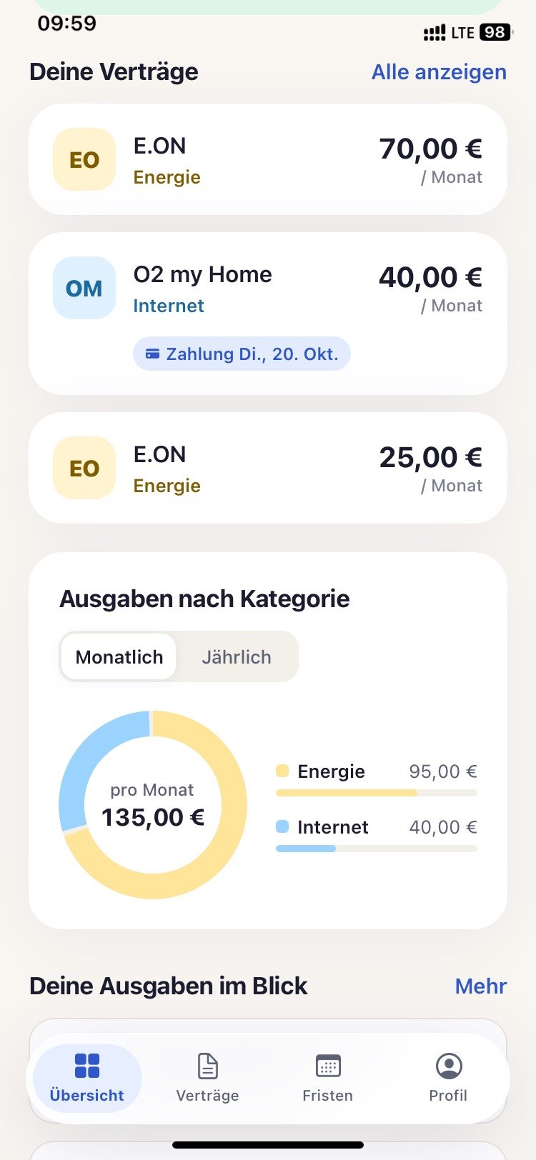 Fristwache App: Ausgaben